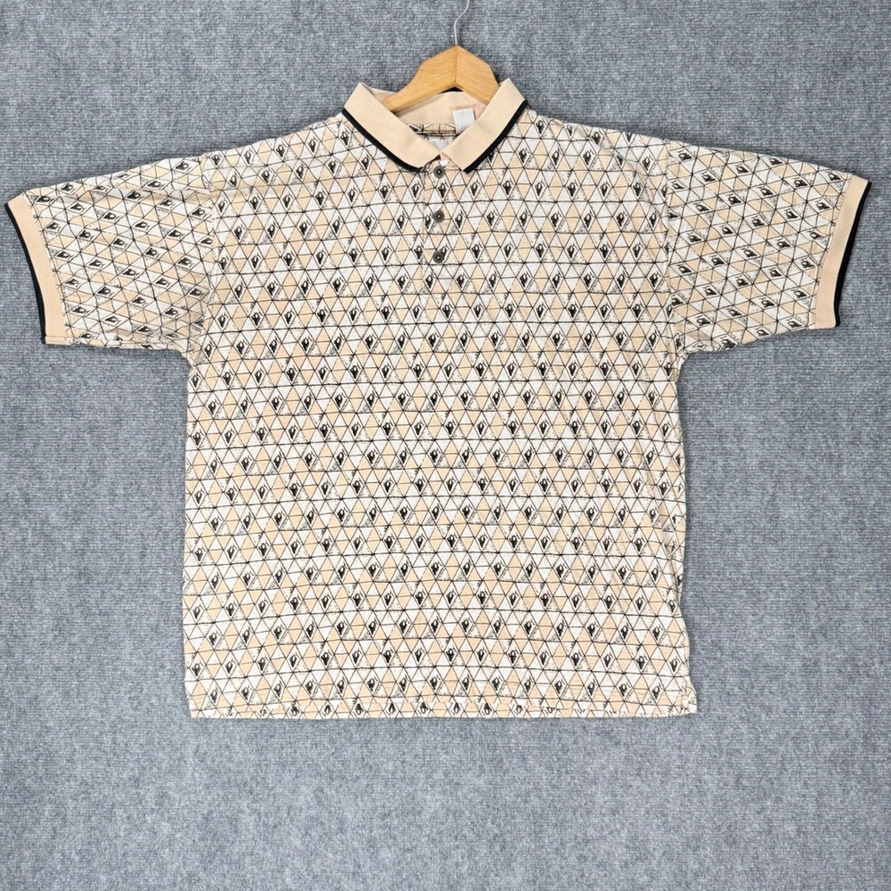 Vintage Aureus Men's XL Geometric Golf Polo 100% Cotton Made in Hong Kong